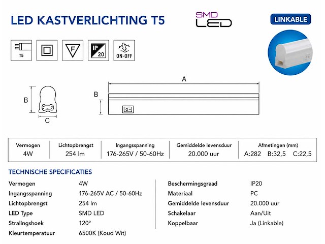 10 x led onderbouw lamp 4w – 6400k koud wit - wit – 30cm – ip20 – sigma-4 - afbeelding 4 van  5