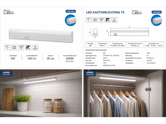 10 x led onderbouw lamp 4w – 6400k koud wit - wit – 30cm – ip20 – sigma-4 - afbeelding 5 van  5