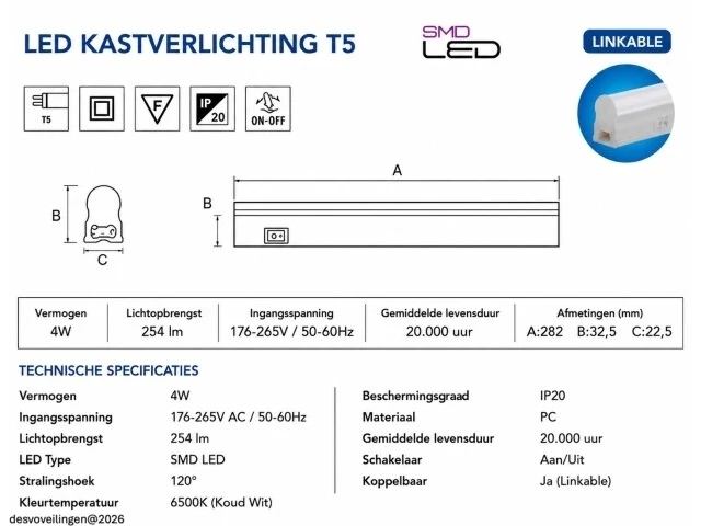 10 x led onderbouw lamp 4w – 6400k koud wit - wit – 30cm – ip20 – sigma-4 - afbeelding 5 van  6