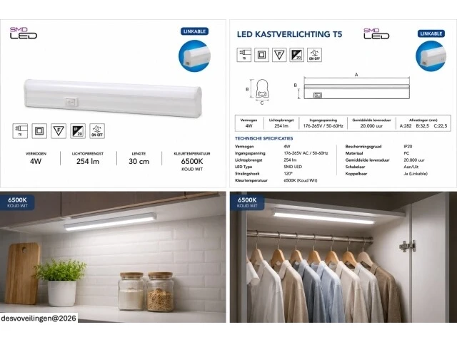 10 x led onderbouw lamp 4w – 6400k koud wit - wit – 30cm – ip20 – sigma-4 - afbeelding 6 van  6