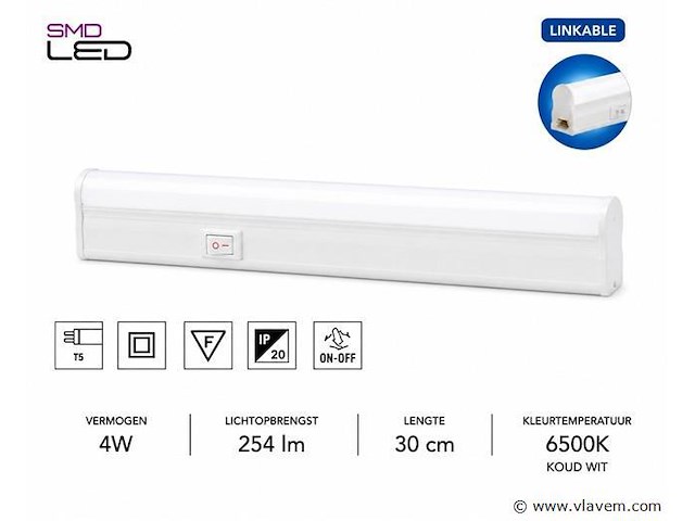 10 x led onderbouw lamp 4w – 6400k koud wit - wit – 30cm – ip20 – sigma-4 - afbeelding 1 van  5