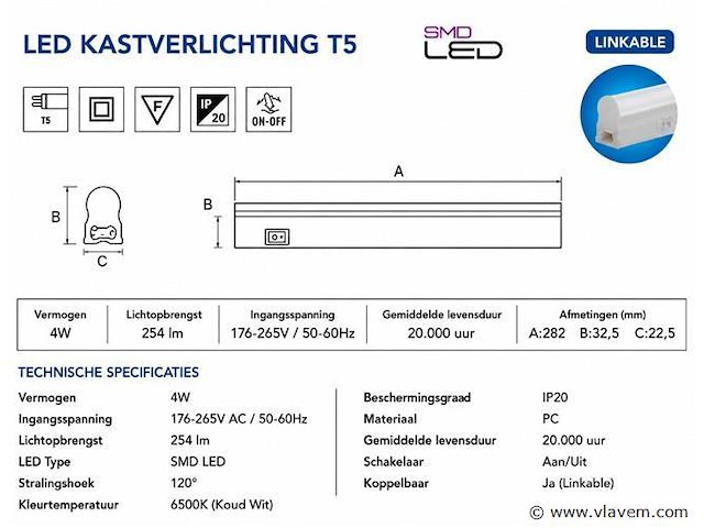10 x led onderbouw lamp 4w – 6400k koud wit - wit – 30cm – ip20 – sigma-4 - afbeelding 4 van  5