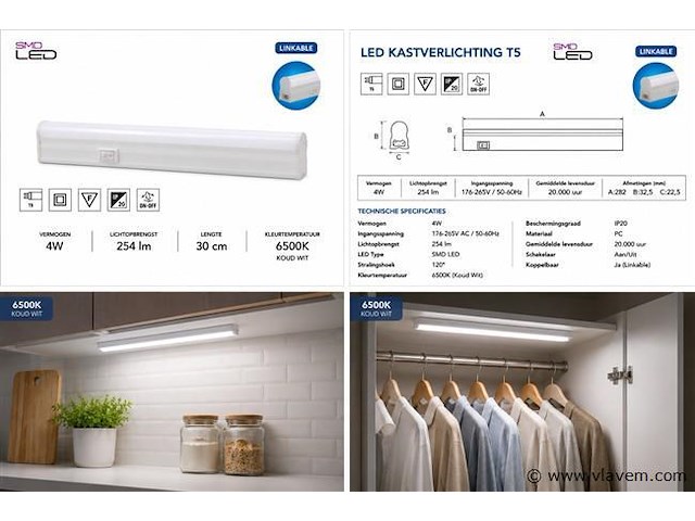 10 x led onderbouw lamp 4w – 6400k koud wit - wit – 30cm – ip20 – sigma-4 - afbeelding 5 van  5