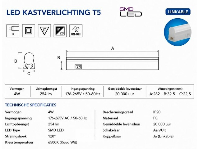 10 x led onderbouw lamp 4w – 6400k koud wit - wit – 30cm – ip20 – sigma-4 - afbeelding 5 van  6