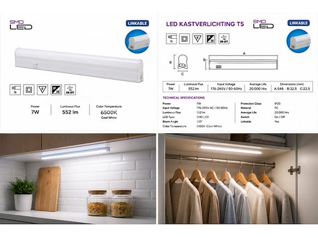 10 x led onderbouw lamp 7w – 6400k koud wit - wit – 60cm – ip20 – sigma-7 - afbeelding 2 van  5