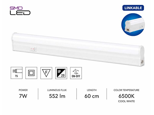 10 x led onderbouw lamp 7w – 6400k koud wit - wit – 60cm – ip20 – sigma-7 - afbeelding 1 van  5