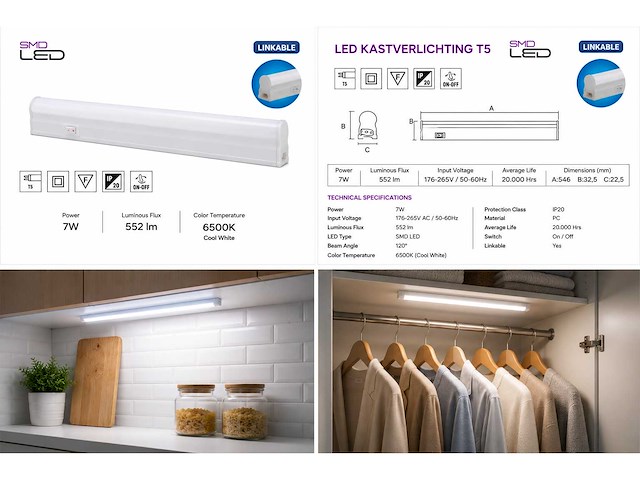 10 x led onderbouw lamp 7w – 6400k koud wit - wit – 60cm – ip20 – sigma-7 - afbeelding 5 van  5