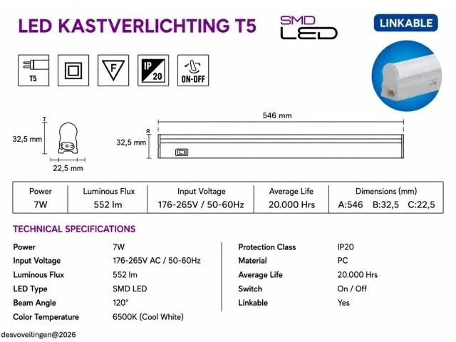 10 x led onderbouw lamp 7w – 6400k koud wit - wit – 60cm – ip20 – sigma-7 - afbeelding 5 van  6
