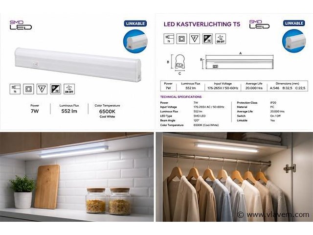 10 x led onderbouw lamp 7w – 6400k koud wit - wit – 60cm – ip20 – sigma-7 - afbeelding 5 van  5
