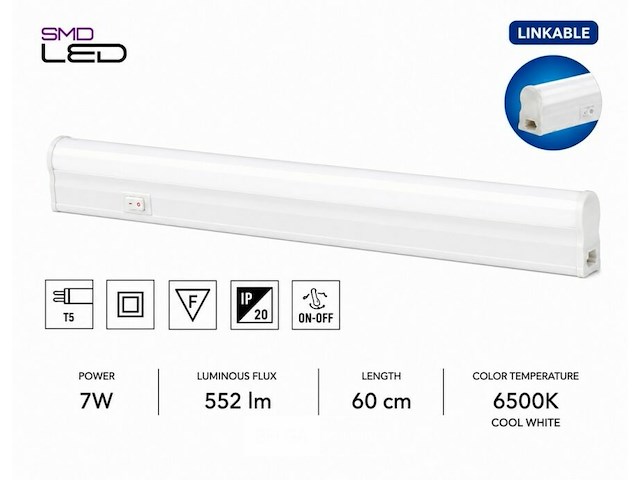 10 x led onderbouw lamp 7w – 6400k koud wit - wit – 60cm – ip20 – sigma-7 - afbeelding 1 van  6
