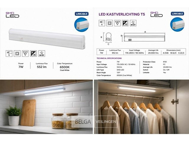 10 x led onderbouw lamp 7w – 6400k koud wit - wit – 60cm – ip20 – sigma-7 - afbeelding 6 van  6
