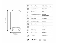 10 x led opbouw spot 5w – 4200k neutraal wit - wit – ip20 – sandra-5/xl - afbeelding 4 van  5