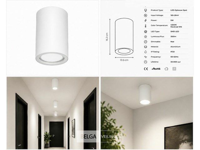 10 x led opbouw spot 5w – 4200k neutraal wit - wit – ip20 – sandra-5/xl - afbeelding 3 van  6