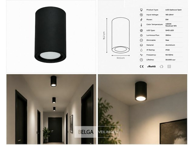 10 x led opbouw spot 5w – 4200k neutraal wit - zwart – ip20 – sandra-5/xl - afbeelding 5 van  6