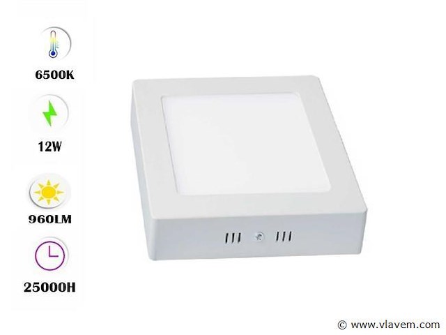 10 x led paneel – vierkant opbouw – 12w – 6500k koud wit – ip20 - afbeelding 1 van  4