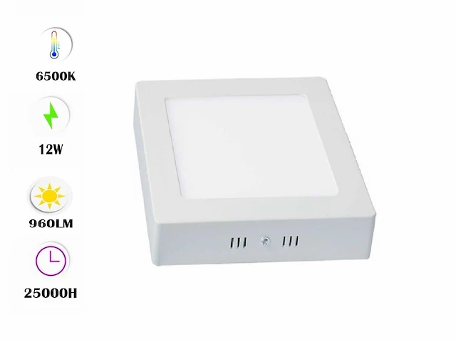 10 x led paneel – vierkant opbouw – 12w – 6500k koud wit – ip20 - afbeelding 1 van  4