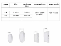 10 x led paneel – vierkant opbouw – 18w – 6500k koud wit – ip20 - afbeelding 4 van  4