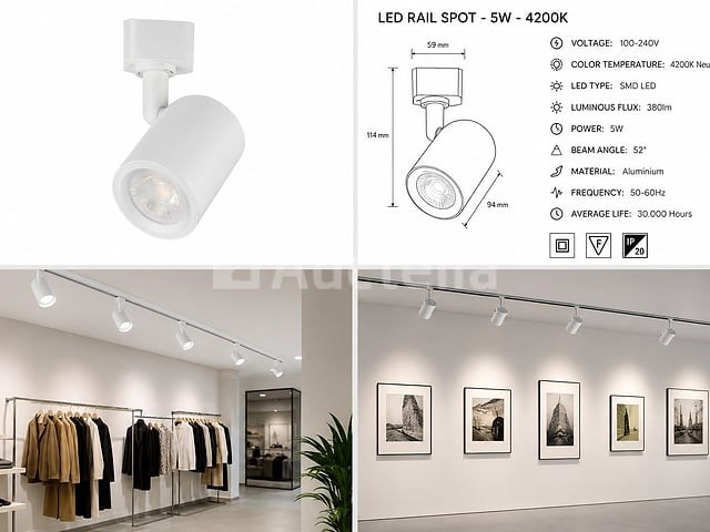 10 x led rail spot 5w – 4200k neutraal wit - wit – ip20 – arizona-5 - afbeelding 1 van  5