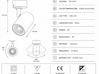 10 x led rail spot 5w – 4200k neutraal wit - wit – ip20 – arizona-5 - afbeelding 5 van  5