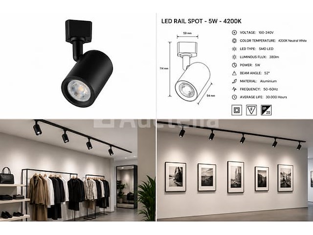 10 x led rail spot 5w – 4200k neutraal wit - zwart – ip20 – arizona-5 - afbeelding 4 van  5