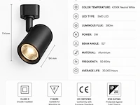 10 x led rail spot 5w – 4200k neutraal wit - zwart – ip20 – arizona-5 - afbeelding 5 van  6