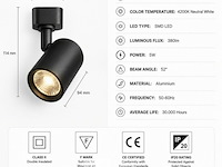 10 x led rail spot 5w – 4200k neutraal wit - zwart – ip20 – arizona-5 - afbeelding 5 van  6