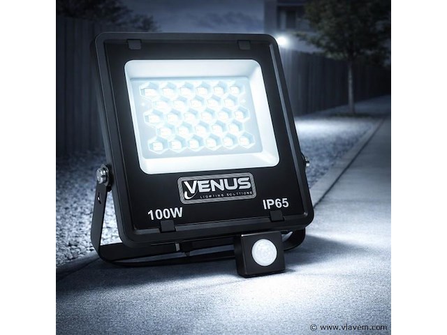 10 x led schijnwerper 100w met bewegingssensor – 6500k koud wit – ip65 – flag-100 - afbeelding 1 van  5