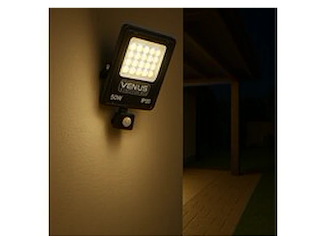 10 x led schijnwerper 50w met bewegingssensor – 4000k neutraal wit – ip65 – flag-50 - afbeelding 1 van  6