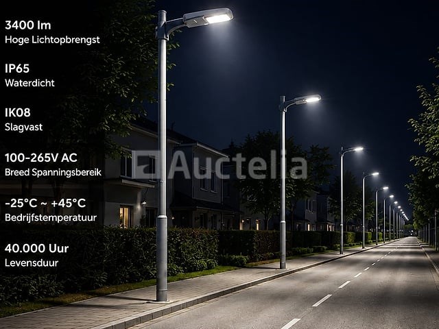 10 x led straatlamp 30w – 6400k koud wit - grijs – ip65 – florida-30 - afbeelding 1 van  5