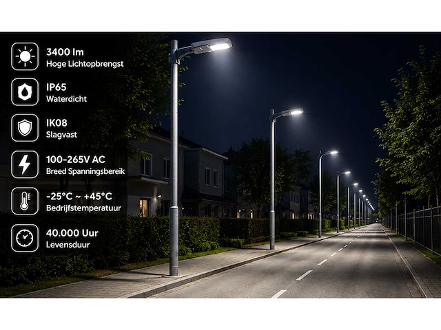 10 x led straatlamp 30w – 6400k koud wit - grijs – ip65 – florida-30 - afbeelding 3 van  3