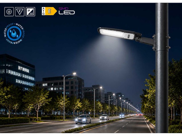 10 x led straatlamp 30w – 6400k koud wit - grijs – ip65 – florida-30 - afbeelding 2 van  5