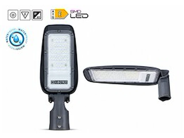 10 x led straatlamp 30w – 6400k koud wit - grijs – ip65 – florida-30 - afbeelding 1 van  6