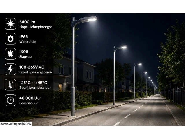 10 x led straatlamp 30w – 6400k koud wit - grijs – ip65 – florida-30 - afbeelding 4 van  6