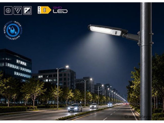 10 x led straatlamp 30w – 6400k koud wit - grijs – ip65 – florida-30 - afbeelding 2 van  5