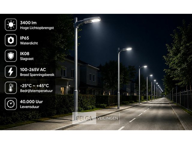 10 x led straatlamp 30w – 6400k koud wit - grijs – ip65 – florida-30 - afbeelding 4 van  6