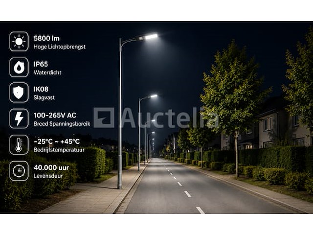 10 x led straatlamp 50w – 6400k koud wit - grijs – ip65 – florida-50 - afbeelding 2 van  5