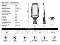 10 x led straatlamp 50w – 6400k koud wit - grijs – ip65 – florida-50 - afbeelding 4 van  5