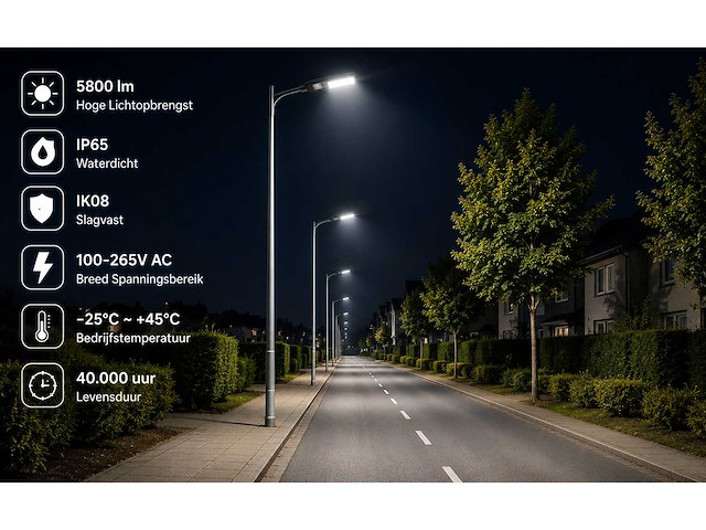 10 x led straatlamp 50w – 6400k koud wit - grijs – ip65 – florida-50 - afbeelding 3 van  5