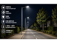 10 x led straatlamp 50w – 6400k koud wit - grijs – ip65 – florida-50 - afbeelding 3 van  5