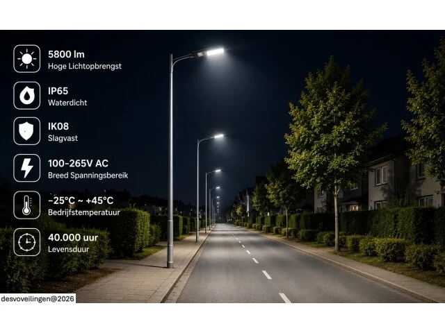 10 x led straatlamp 50w – 6400k koud wit - grijs – ip65 – florida-50 - afbeelding 4 van  6