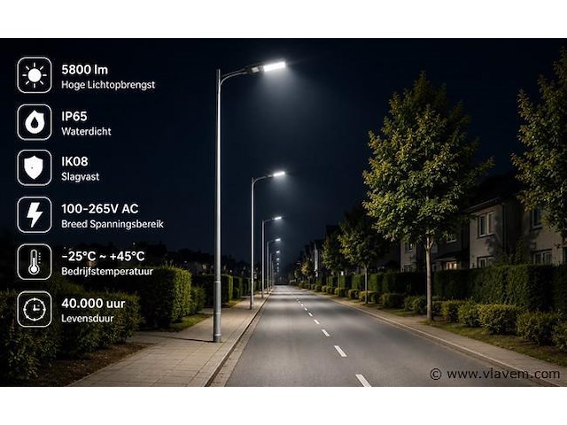 10 x led straatlamp 50w – 6400k koud wit - grijs – ip65 – florida-50 - afbeelding 3 van  5