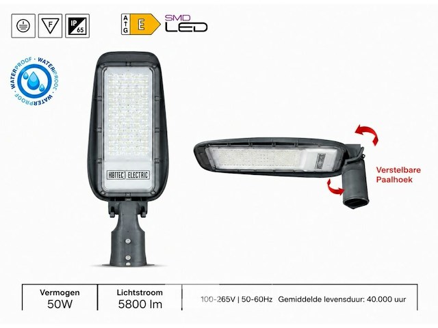 10 x led straatlamp 50w – 6400k koud wit - grijs – ip65 – florida-50 - afbeelding 1 van  6