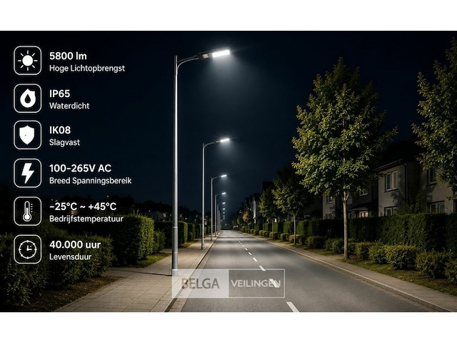 10 x led straatlamp 50w – 6400k koud wit - grijs – ip65 – florida-50 - afbeelding 4 van  6