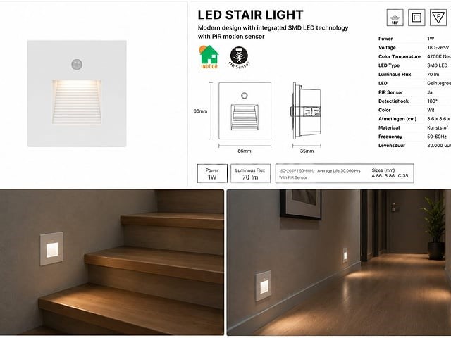 10 x led trapverlichting 1w – 4200k neutraal wit - wit – pir sensor – ip20 – diamond - afbeelding 3 van  5