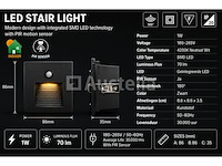 10 x led trapverlichting 1w – 4200k neutraal wit - zwart – pir sensor – ip20 – diamond - afbeelding 3 van  5