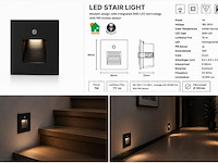 10 x led trapverlichting 1w – 4200k neutraal wit - zwart – pir sensor – ip20 – diamond - afbeelding 2 van  5