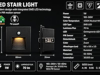 10 x led trapverlichting 1w – 4200k neutraal wit - zwart – pir sensor – ip20 – diamond - afbeelding 4 van  5