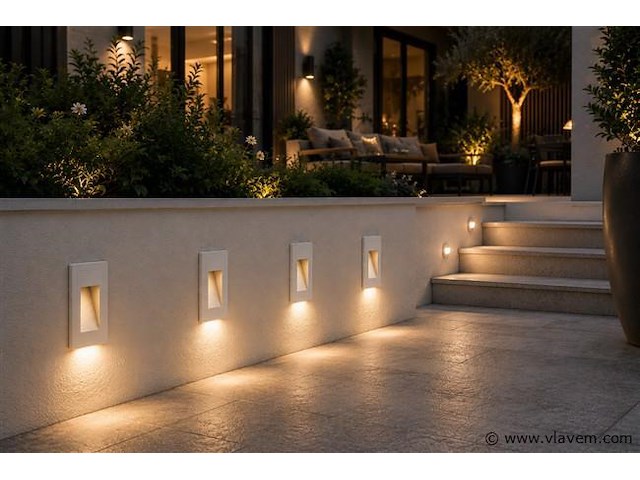 10 x led trapverlichting 3w – 3000k warm wit - rechthoek – wit – ip54 – yoga-v1 - afbeelding 1 van  5