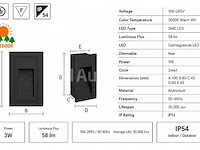 10 x led trapverlichting 3w – 3000k warm wit - rechthoek – zwart – ip54 – yoga-v1 - afbeelding 3 van  5