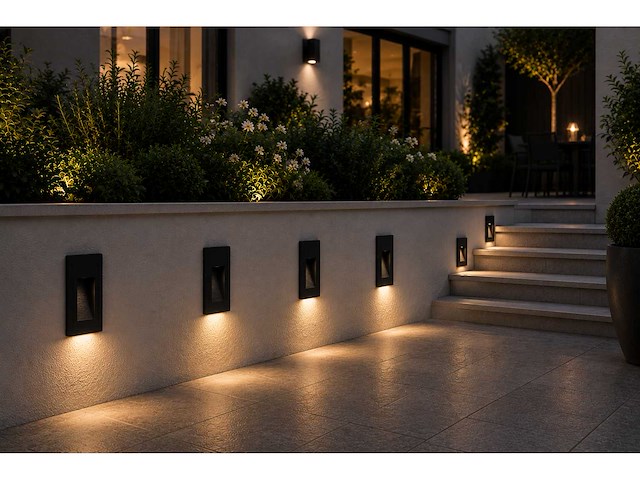 10 x led trapverlichting 3w – 3000k warm wit - rechthoek – zwart – ip54 – yoga-v1 - afbeelding 1 van  5